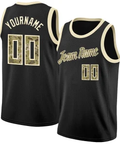 Custom Black Camo-Cream Classic Tops Athletic Basketball Jersey