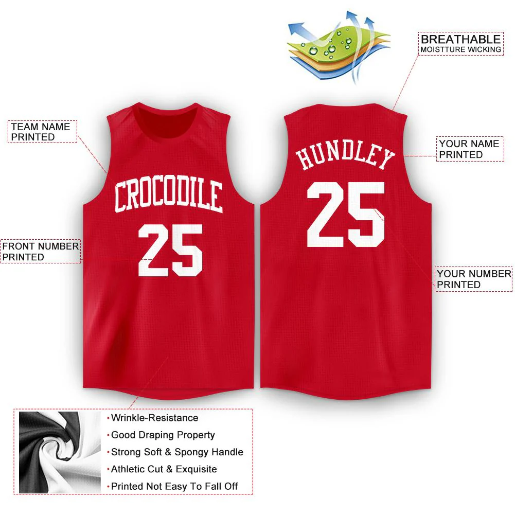 Custom Red White Classic Tops Sport Game Basketball Jersey - Image 2