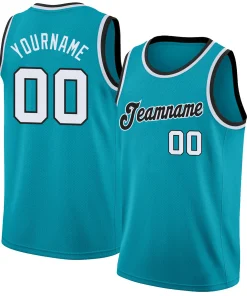 Custom Teal White-Black Classic Tops Fashion Sportwear Basketball Jersey