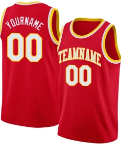 Custom Red White-Yellow Classic Tops Men/Boy Athletic Basketball Jersey
