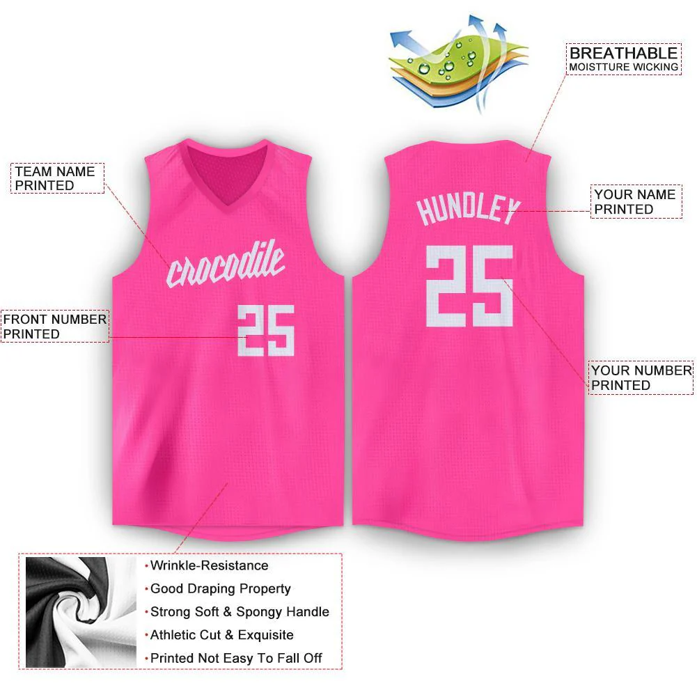 Custom Pink White Classic Tops Breathable Basketball Jersey - Image 2