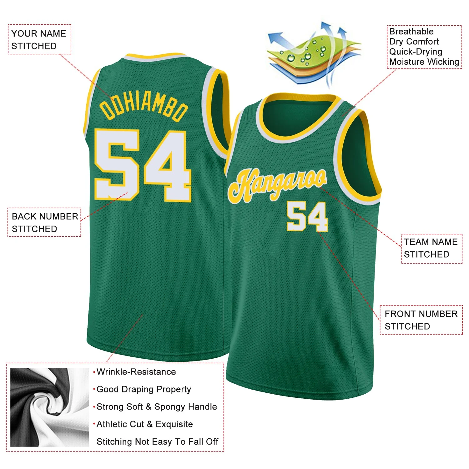 Custom Green White-Gold Classic Tops Athletic Casual Basketball Jersey - Image 2