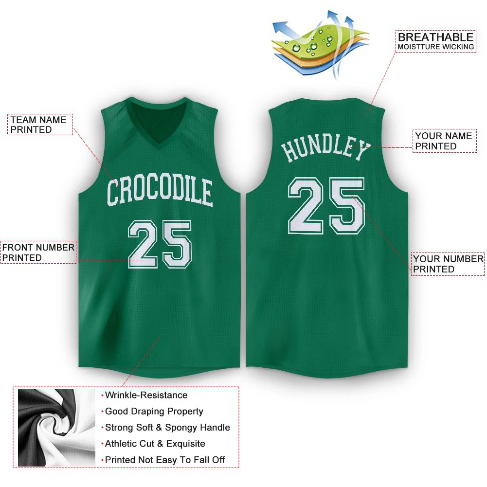 Custom Green White Classic Tops Breathable Basketball Jersey - Image 2