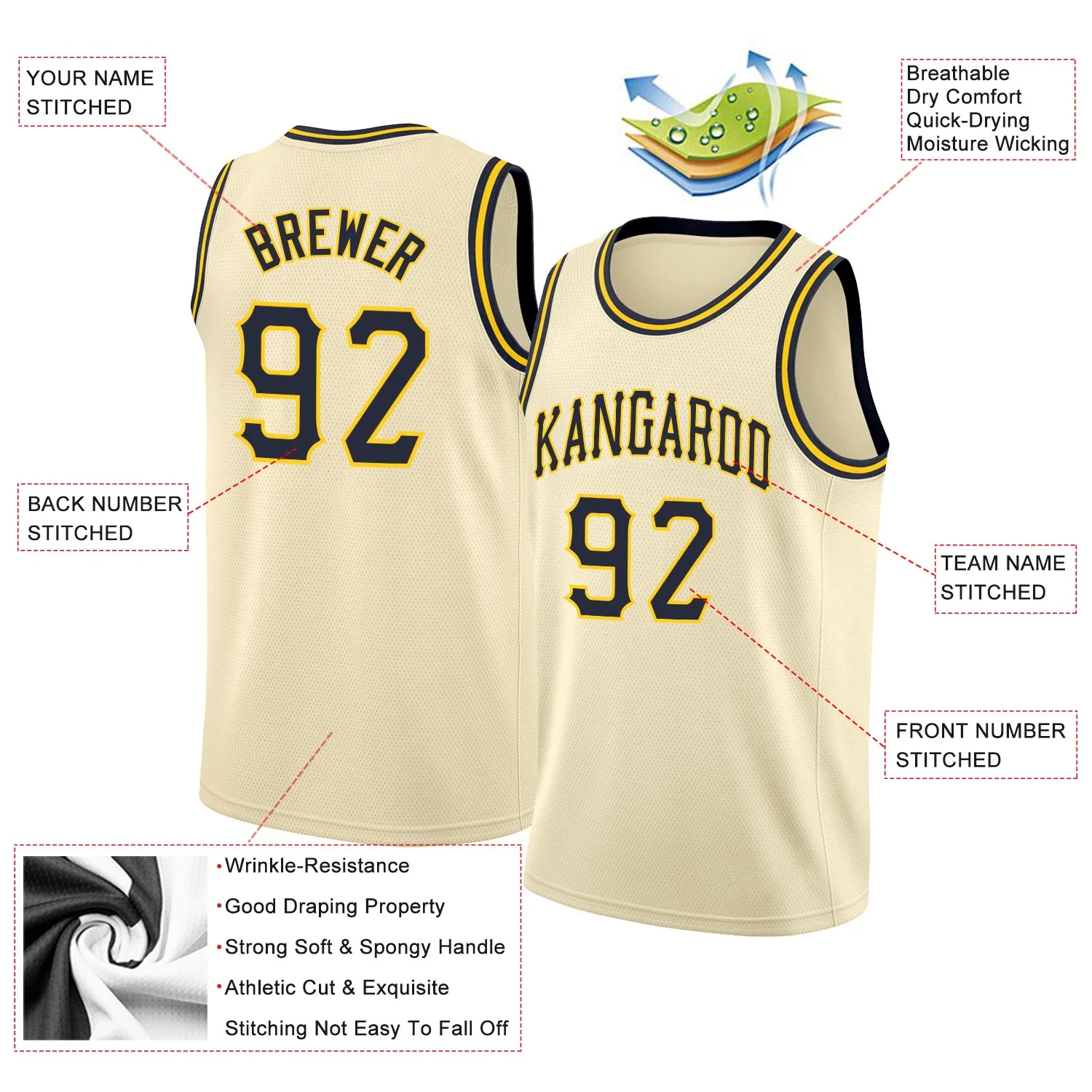 Custom Cream Navy-Gold Classic Tops Athletic Basketball Jersey - Image 2