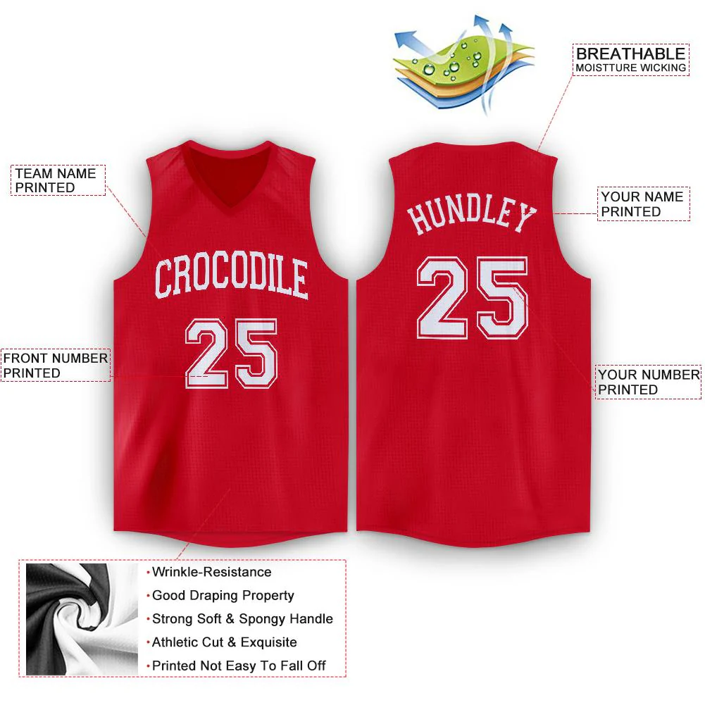 Custom Red White Classic Tops Tank Top Basketball Jersey - Image 2