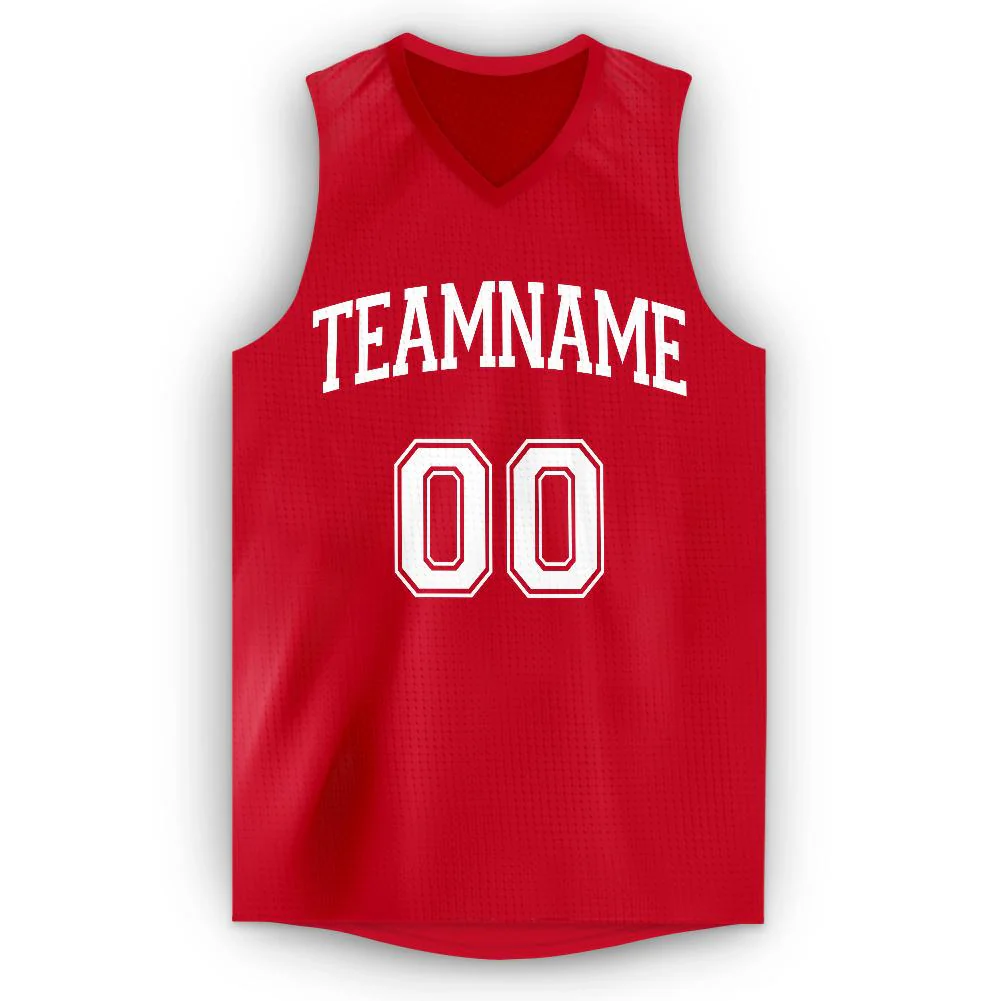 Custom Red White Classic Tops Tank Top Basketball Jersey - Image 5