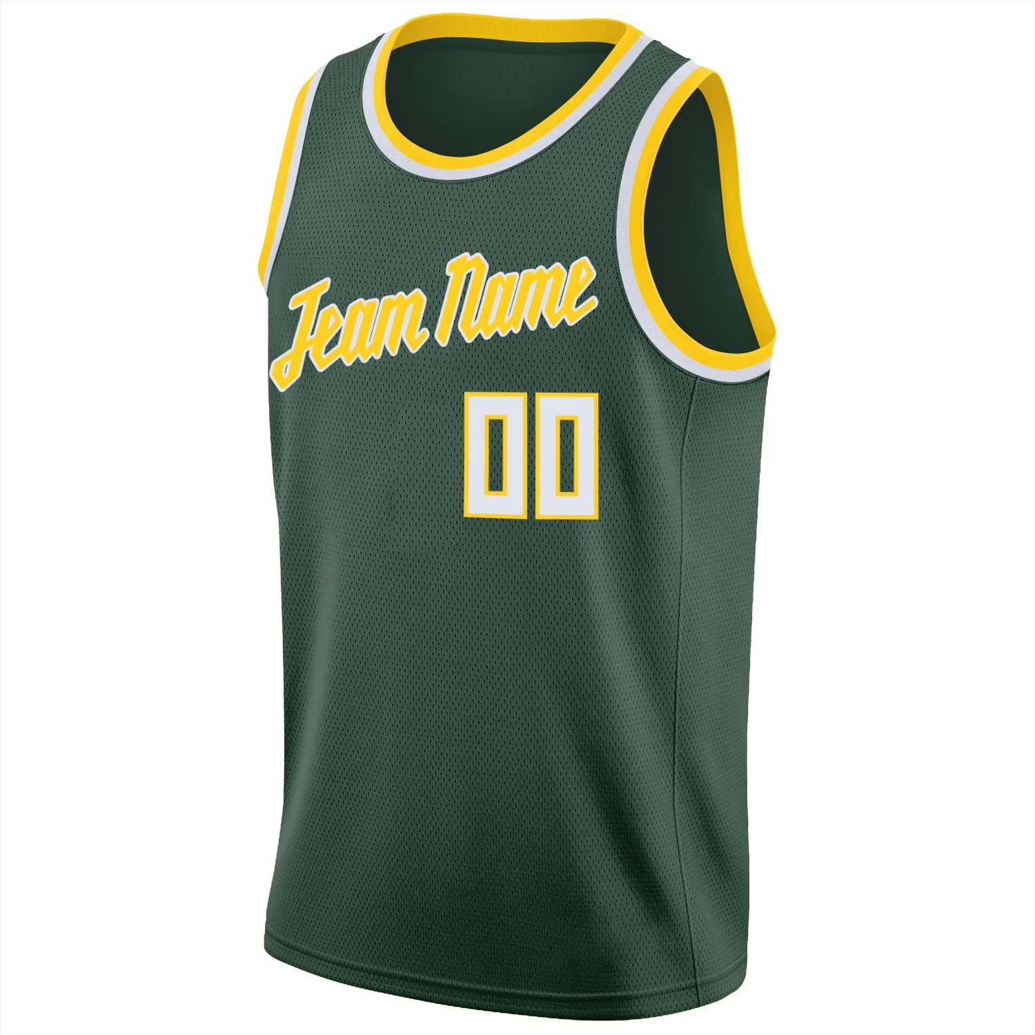 Custom Hunter Green White-Yellow Classic Tops Athletic Casual Basketball Jersey - Image 5