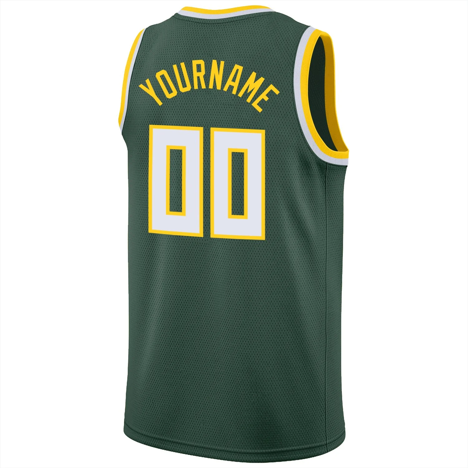 Custom Hunter Green White-Yellow Classic Tops Athletic Casual Basketball Jersey - Image 6