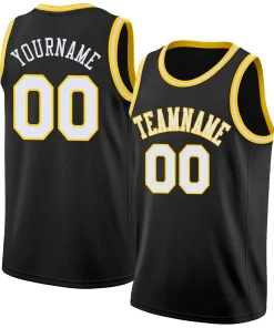 Custom Black White-Yellow Classic Tops Breathable Basketball Jersey