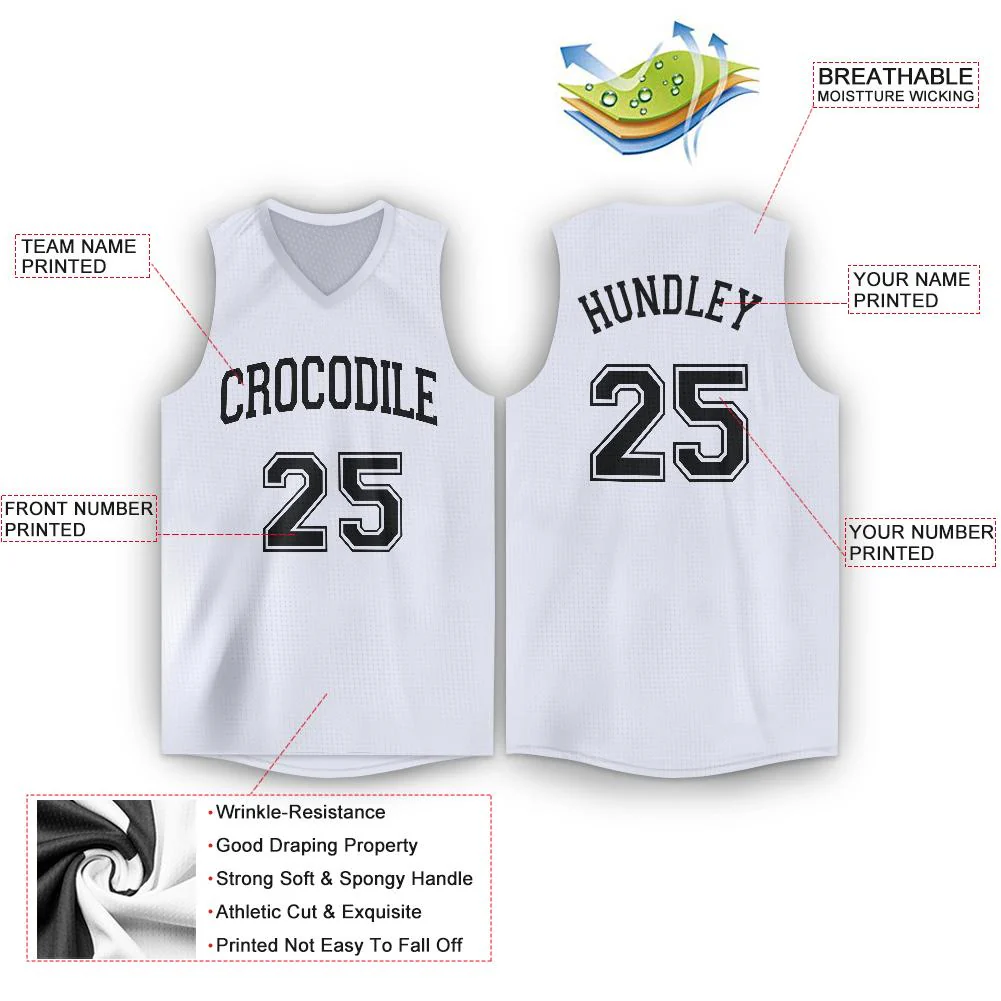 Custom White Black Classic Tops Tank Top Basketball Jersey - Image 2