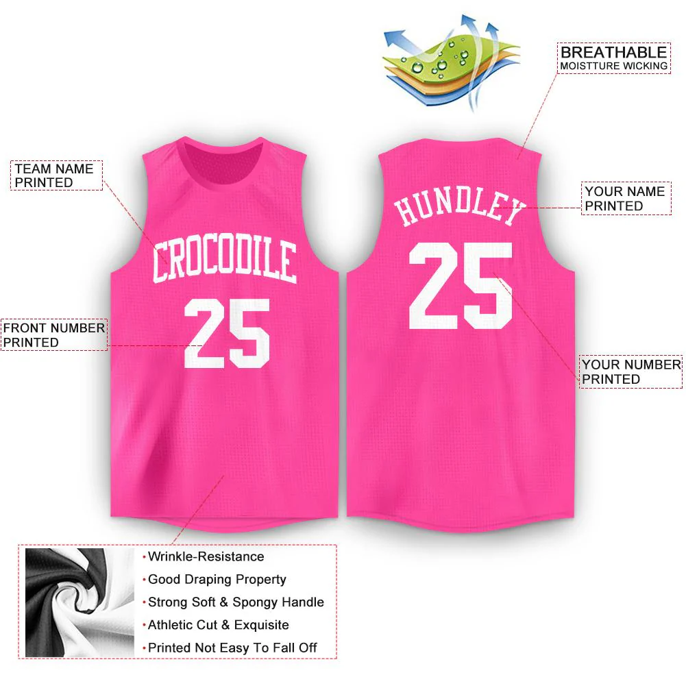Custom Pink White Classic Tops Breathable Basketball Jersey - Image 2