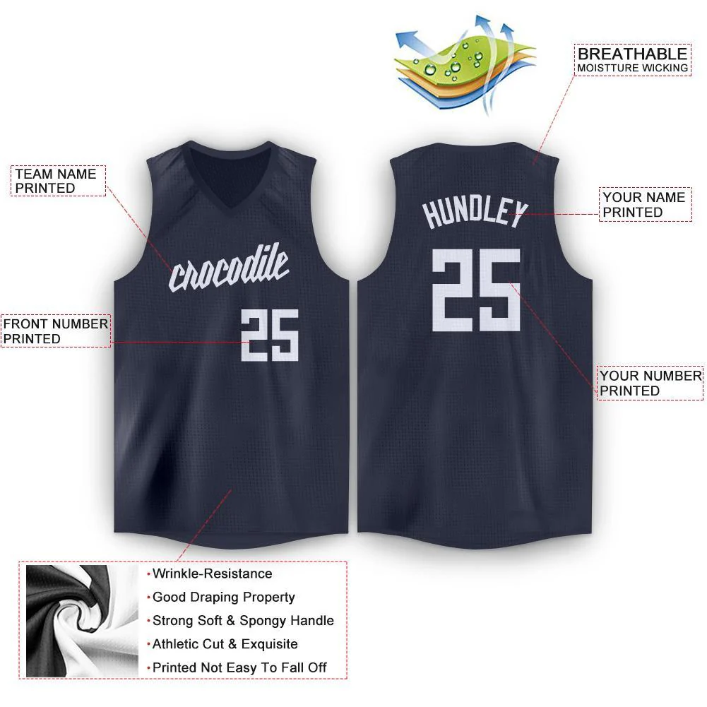 Custom Navy White Classic Tops Fashion Basketball Jersey - Image 2
