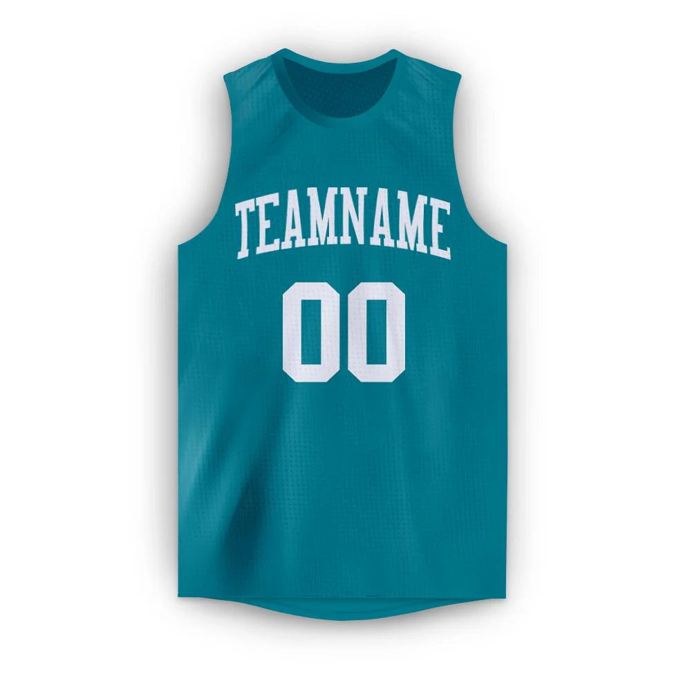 Custom Teal White Classic Tops Mesh Sport Basketball Jersey - Image 5
