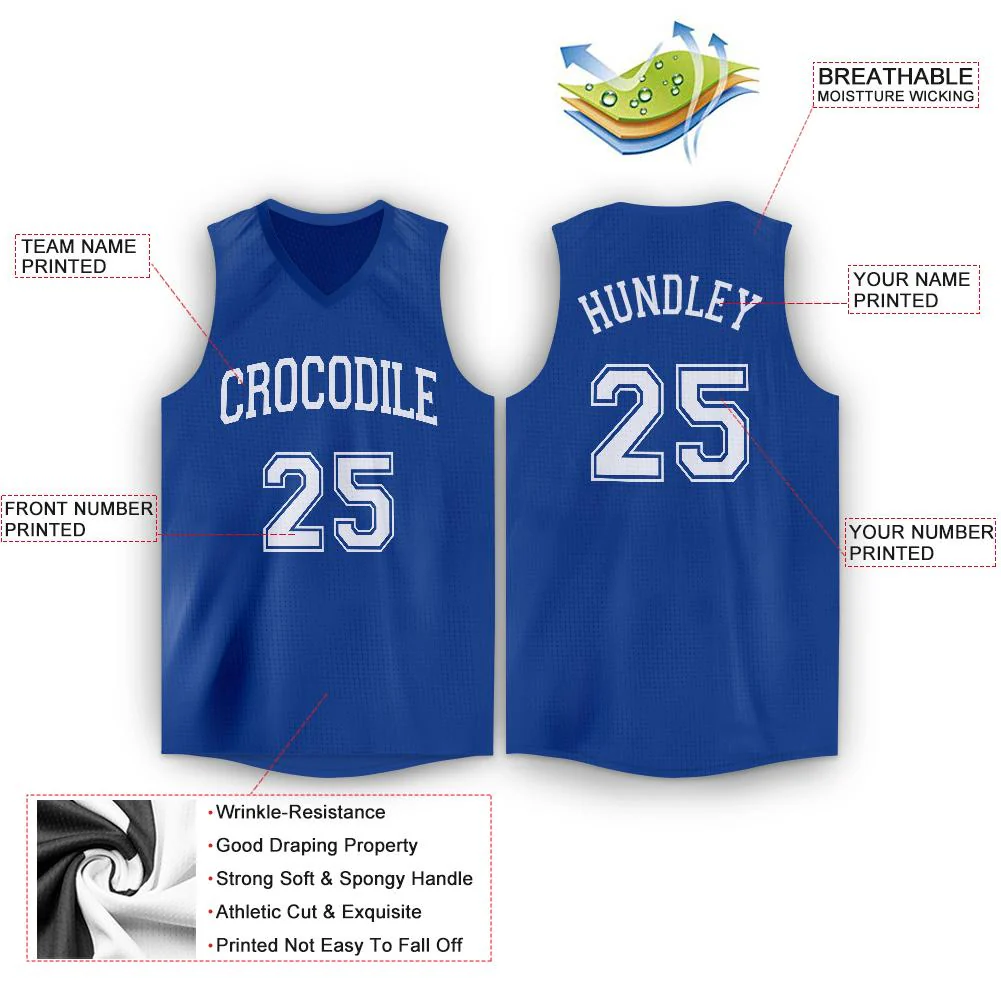Custom Royal White Classic Tops Tank Top Basketball Jersey - Image 2