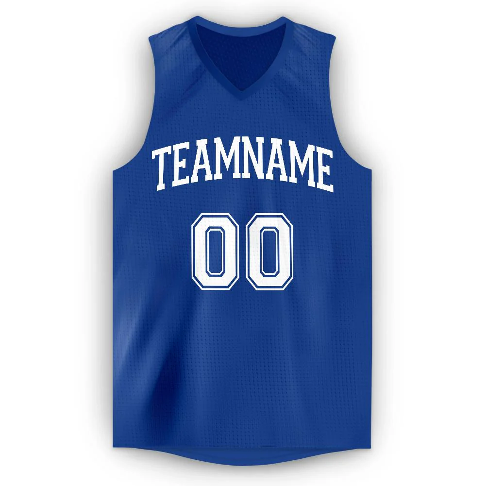 Custom Royal White Classic Tops Tank Top Basketball Jersey - Image 5