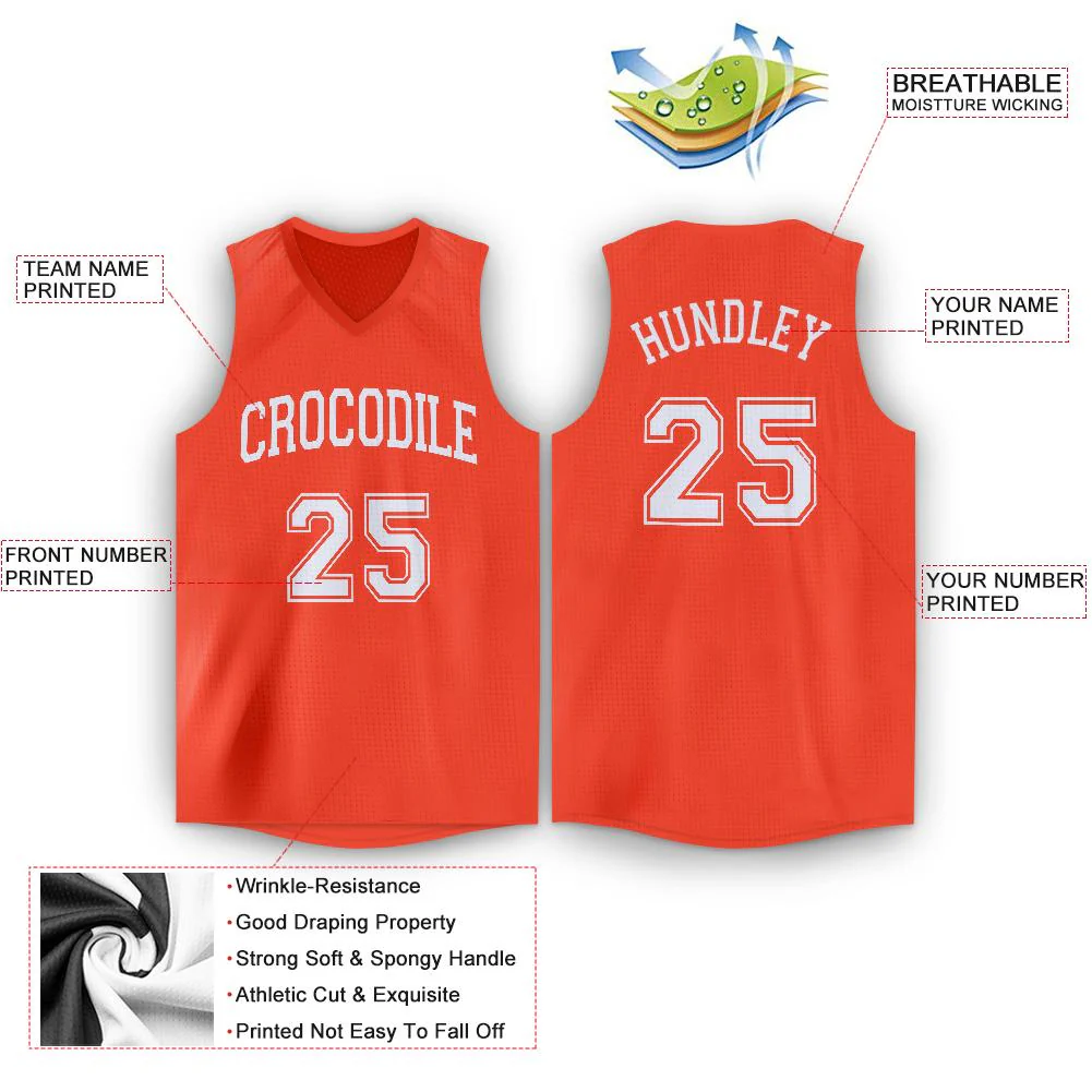 Custom Orange White Classic Tops Athletic Basketball Jersey - Image 2