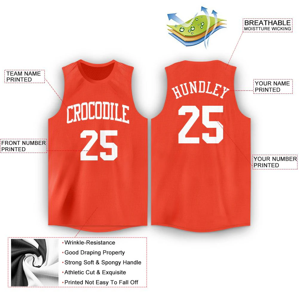 Custom Orange White Classic Tops Athletic Basketball Jersey - Image 2