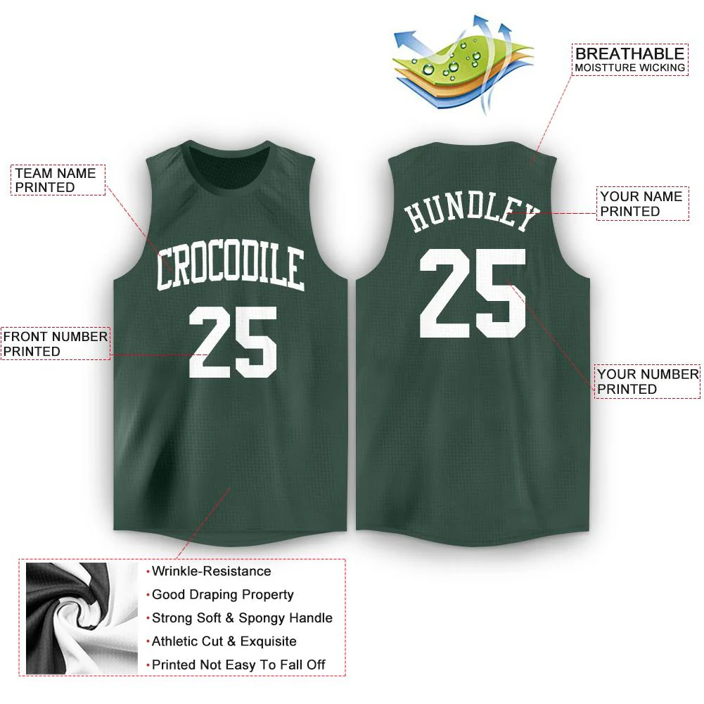 Custom Hunter Green White Classic Tops Fashion Sportwear Basketball Jersey - Image 2