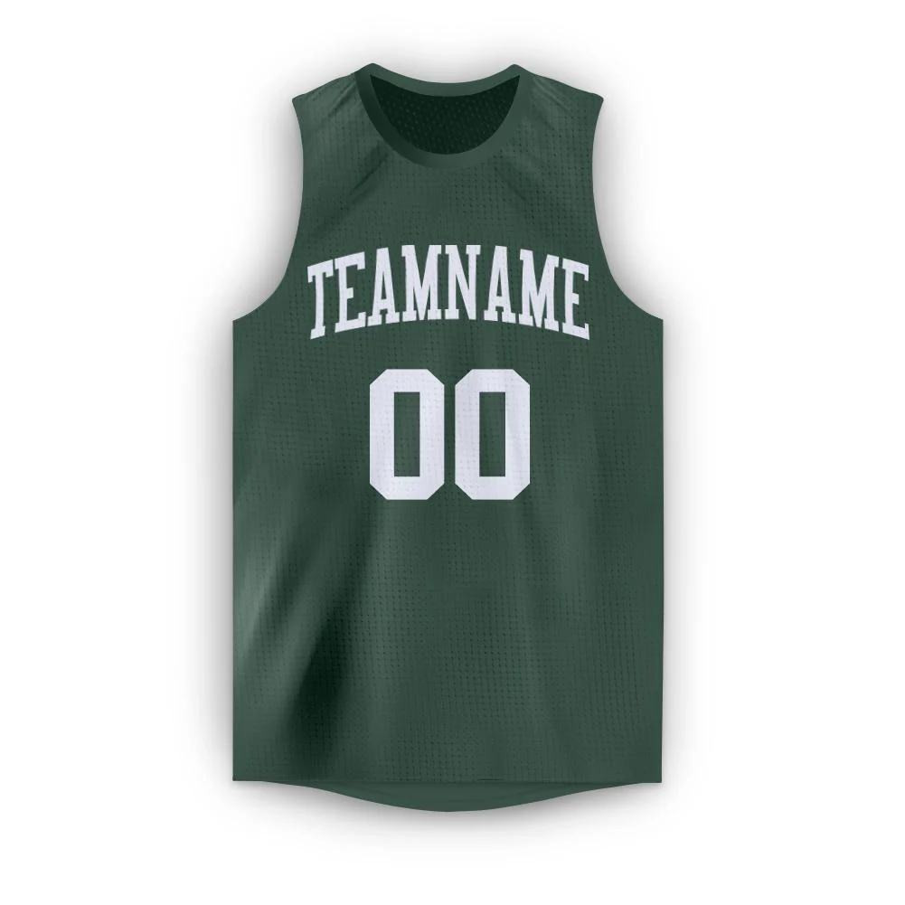 Custom Hunter Green White Classic Tops Fashion Sportwear Basketball Jersey - Image 5