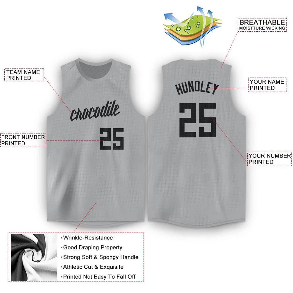 Custom Gray Black Classic Tops Men/Boy Athletic Basketball Jersey - Image 2