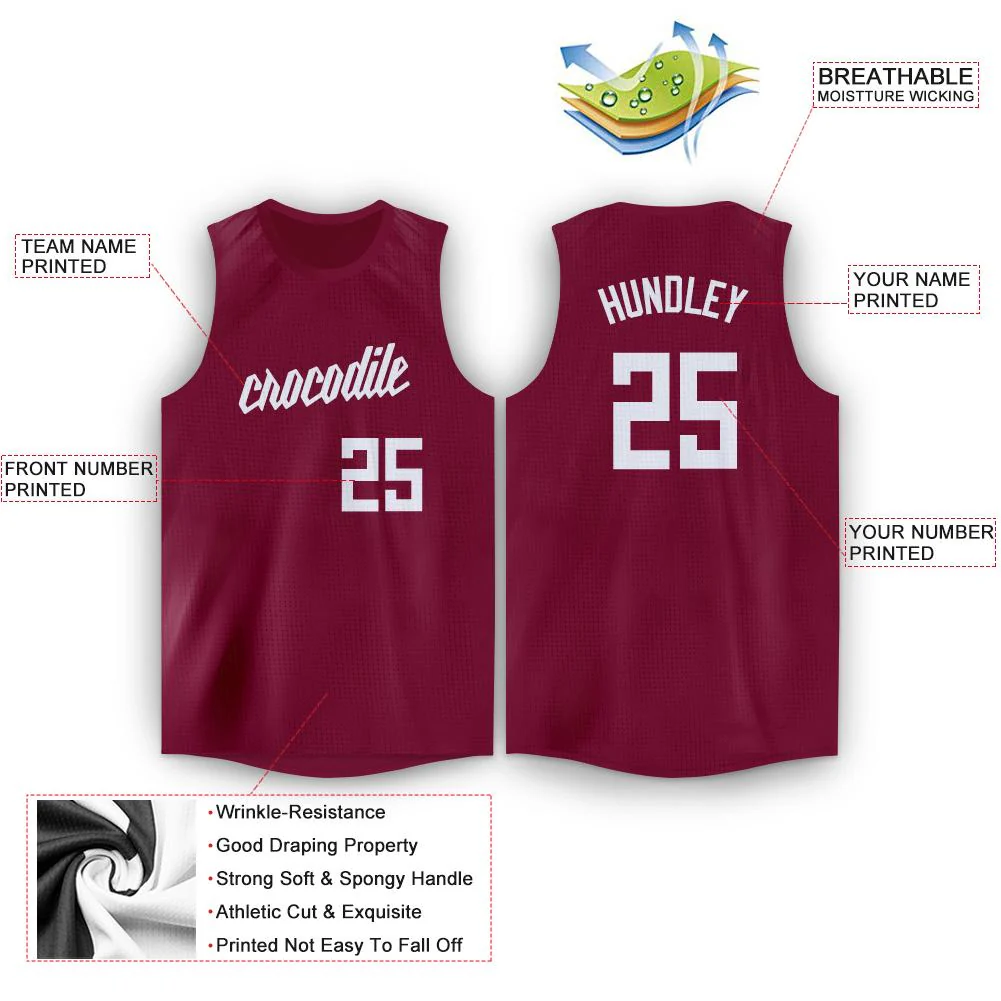 Custom Maroon White Classic Tops Fashion Sportwear Basketball Jersey - Image 2
