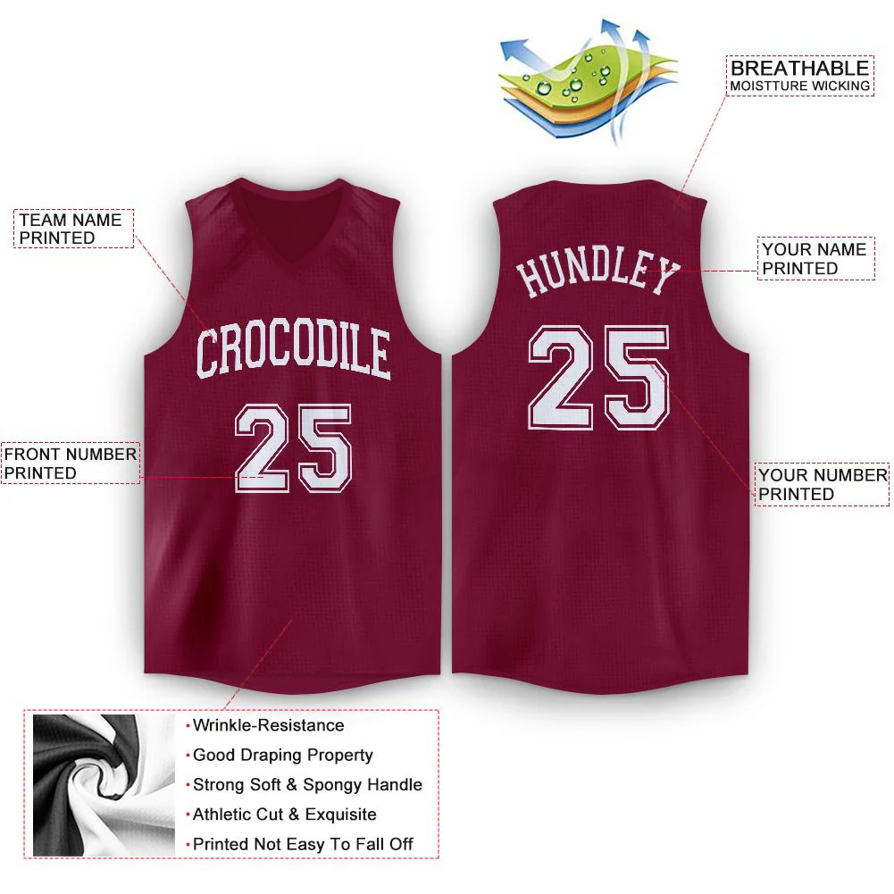 Custom Maroon White Classic Tops Athletic Basketball Jersey - Image 2