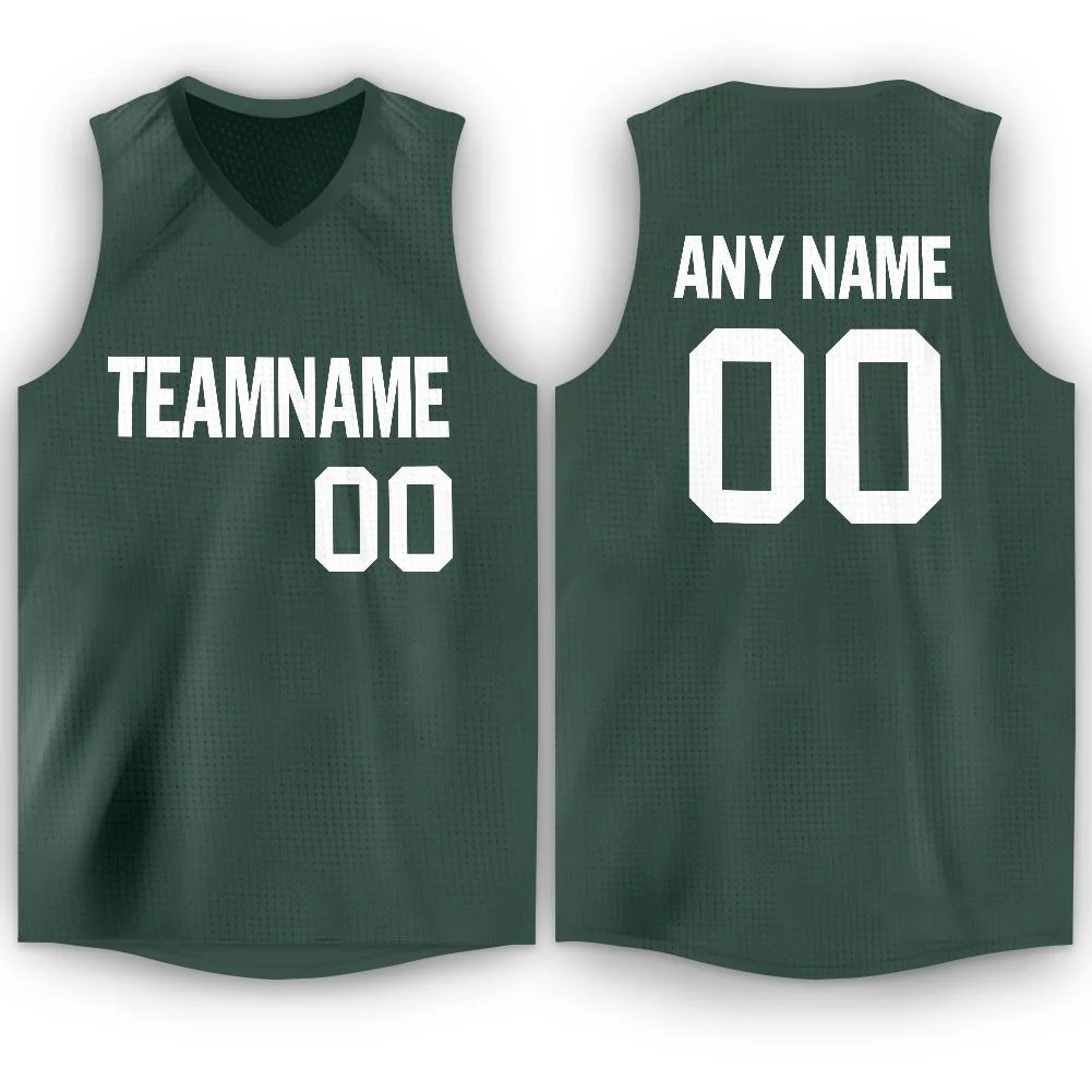 Custom Hunter Green White Classic Tops Breathable Basketball Jersey