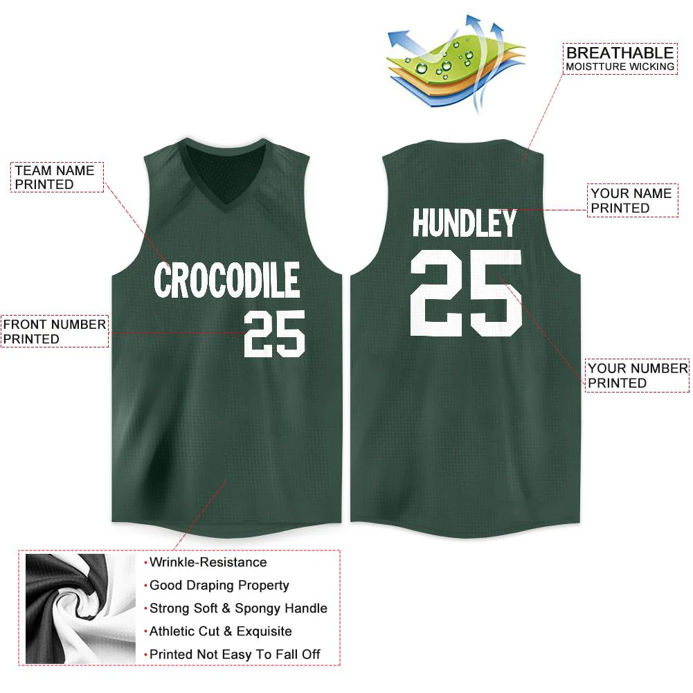 Custom Hunter Green White Classic Tops Breathable Basketball Jersey - Image 2
