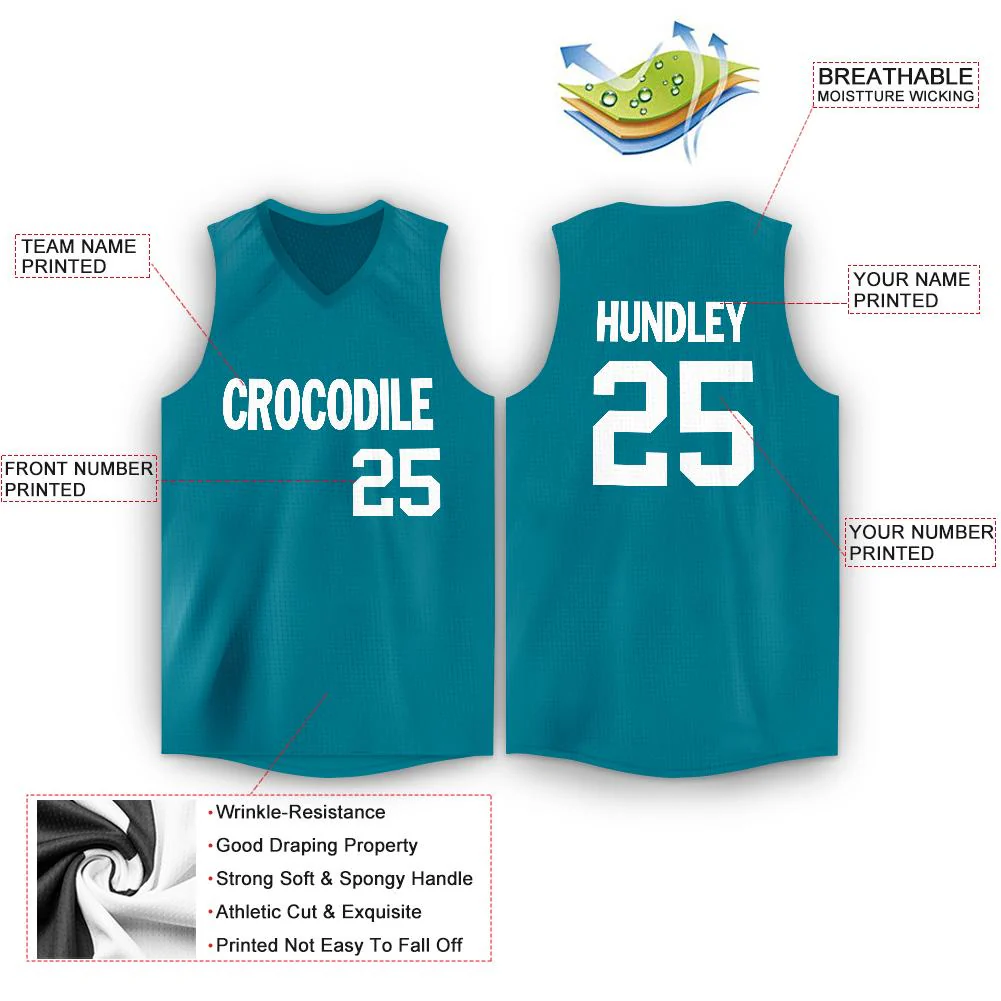 Custom Teal White Classic Tops Mesh Sport Basketball Jersey - Image 2