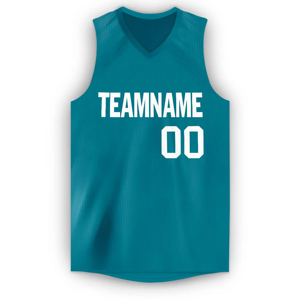 Custom Teal White Classic Tops Mesh Sport Basketball Jersey - Image 5