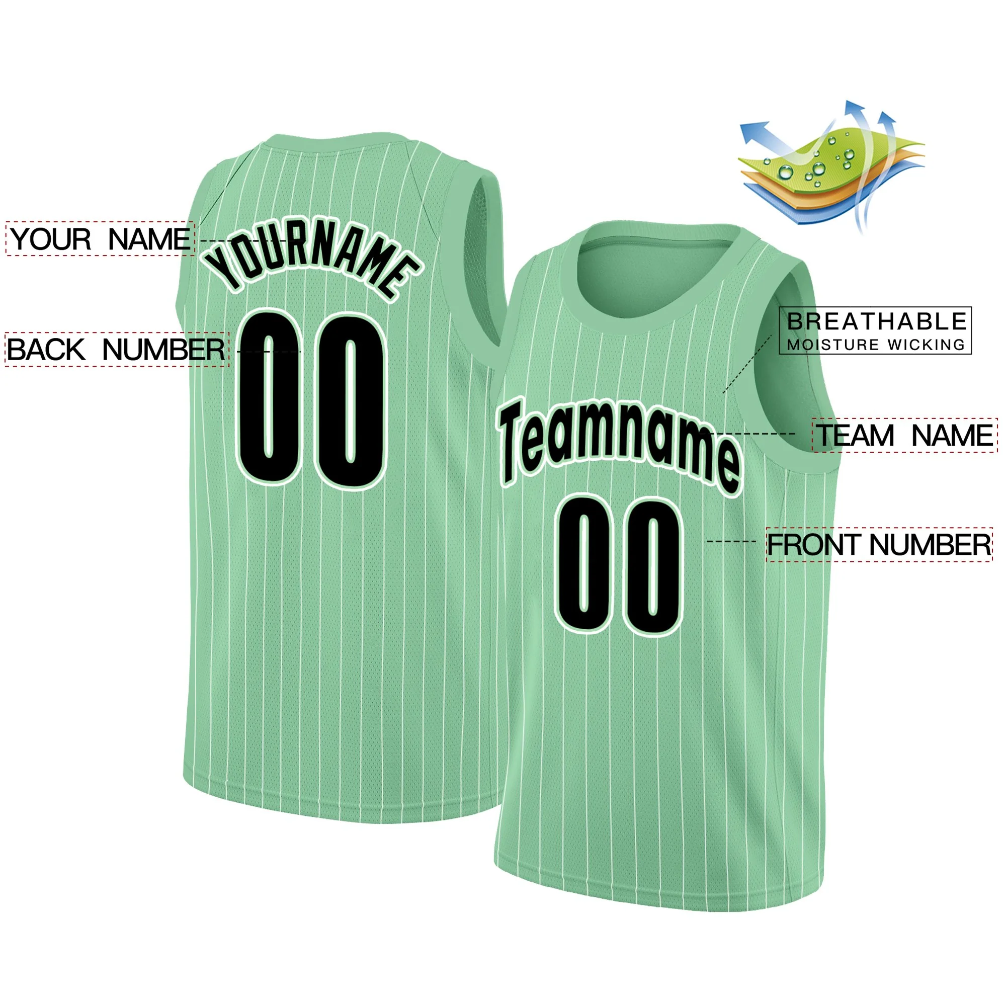 Custom Green Black-White Stripe Fashion Tops Men Casual Basketball Jersey - Image 2
