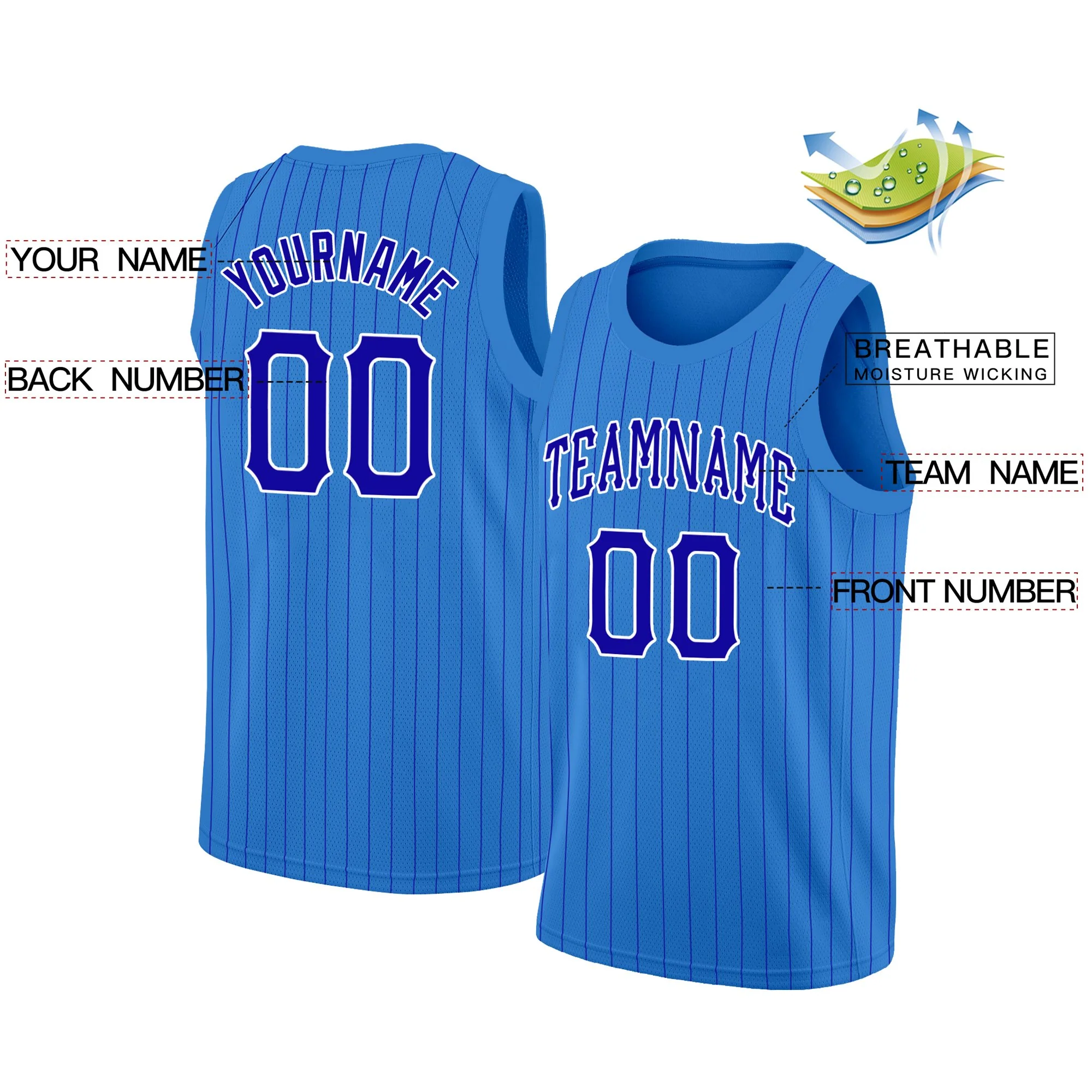 Custom Blue Royal-White Stripe Fashion Tops Sport Game Basketball Jersey - Image 2