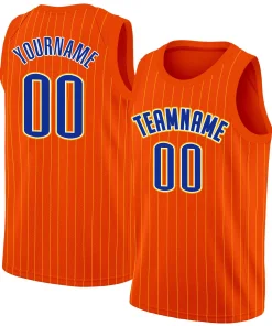 Custom Orange Royal-Yellow Stripe Fashion Tops Men/Boy Basketball Jersey