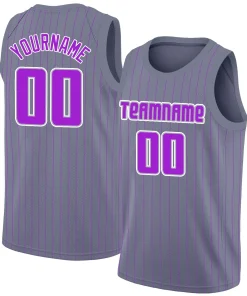 Custom Dark Gray Purple-White Stripe Fashion Tops Basketball Jersey