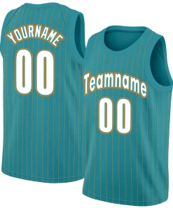 Custom Teal White Orange Stripe Fashion Tops Men/Boy Basketball Jersey