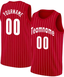 Custom Red White Stripe Fashion Tops Mesh Basketball Jersey