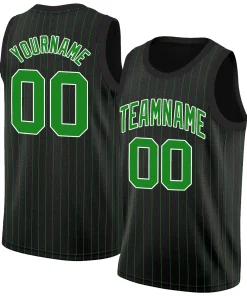 Custom Black Green-White Stripe Fashion Tops Breathable Basketball Jersey