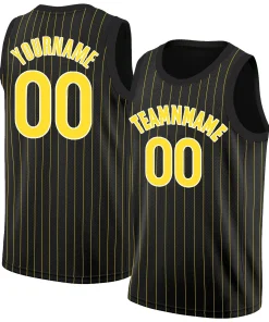 Custom Black Yellow-White Stripe Fashion Tops Breathable Basketball Jersey