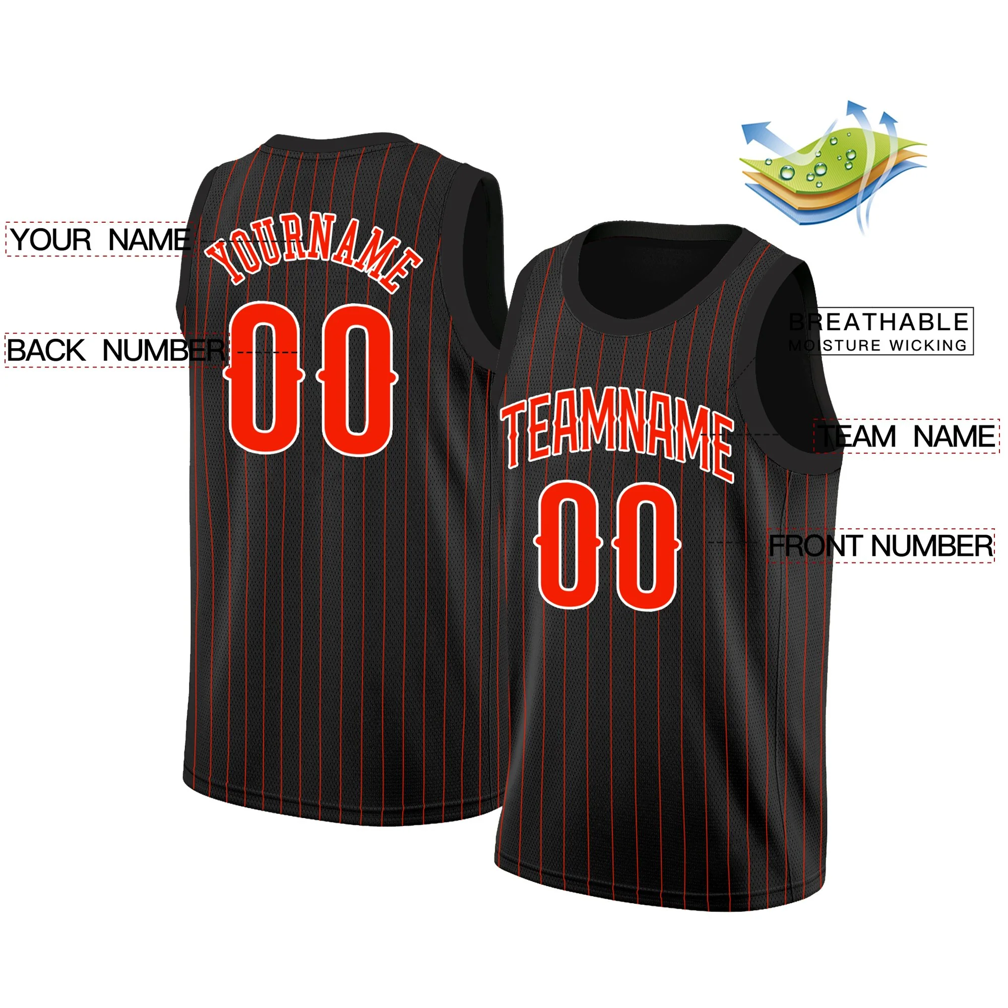 Custom Black Red-White Stripe Fashion Tops Breathable Basketball Jersey - Image 2