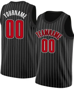 Custom Black Red-White Stripe Fashion Tops Breathable Basketball Jersey