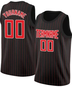 Custom Black Red-White Stripe Fashion Tops Breathable Basketball Jersey