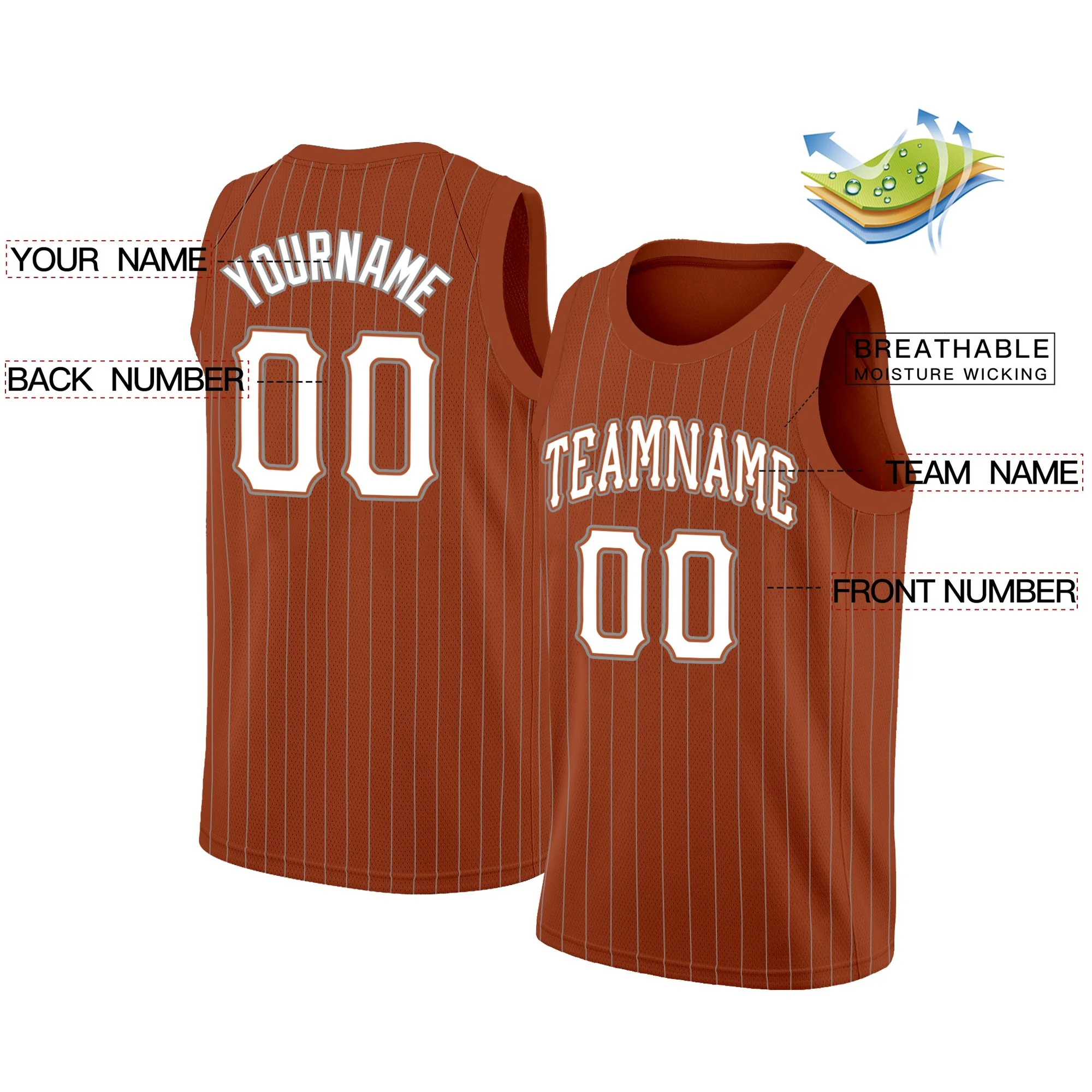 Custom Brown White Stripe Fashion Tops Fashion Sportwear Basketball Jersey - Image 2