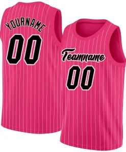 Custom Pink Black Pink Stripe Fashion Tops Men Casual Basketball Jersey