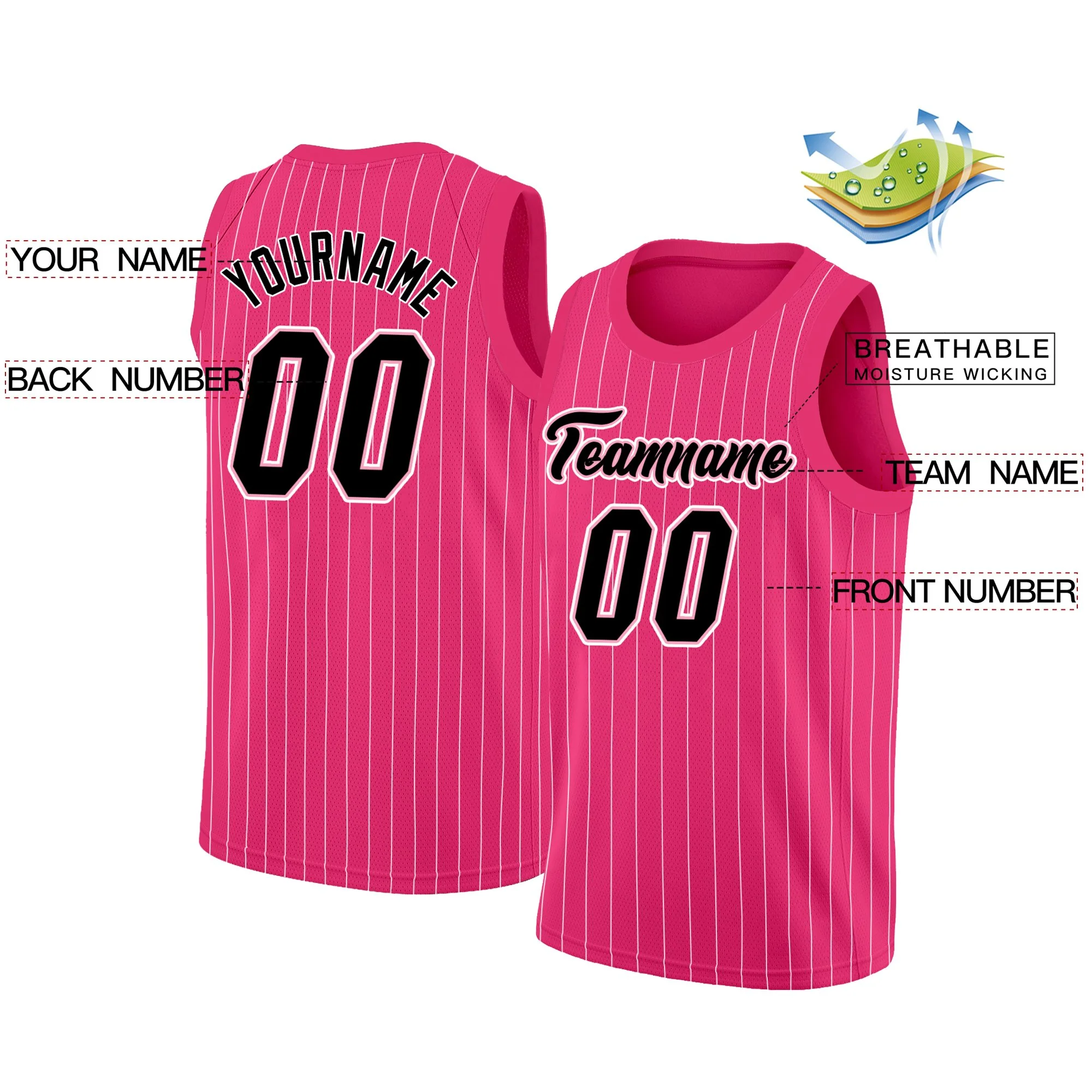 Custom Pink Black Pink Stripe Fashion Tops Men Casual Basketball Jersey - Image 2