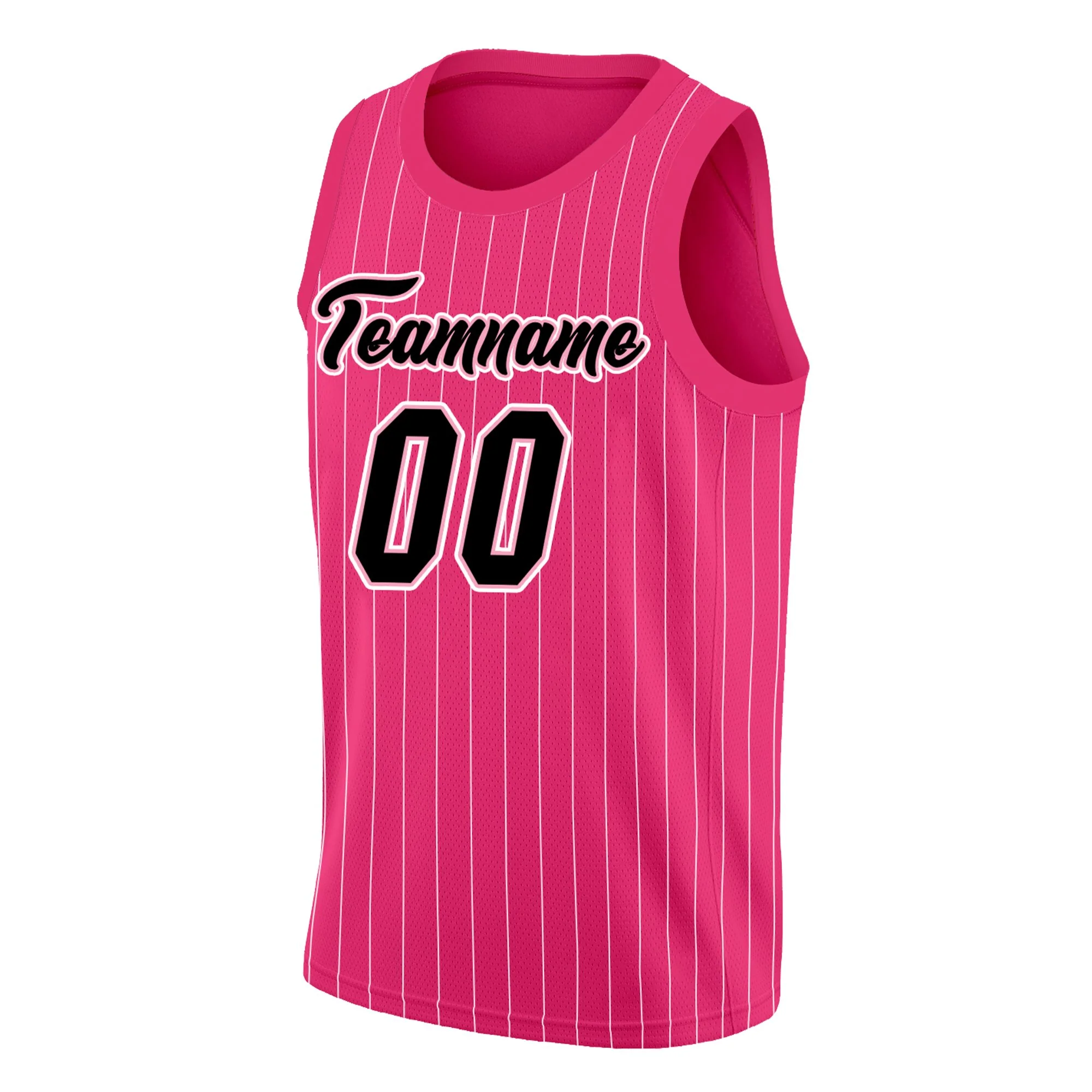 Custom Pink Black Pink Stripe Fashion Tops Men Casual Basketball Jersey - Image 3