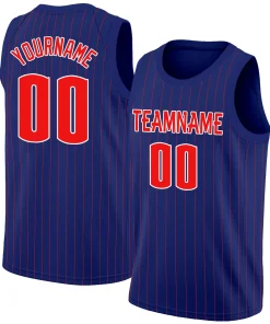 Custom Navy Red-White Stripe Fashion Tops Basketball Jersey