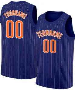 Custom Navy Orange-White Stripe Fashion Tops Basketball Jersey