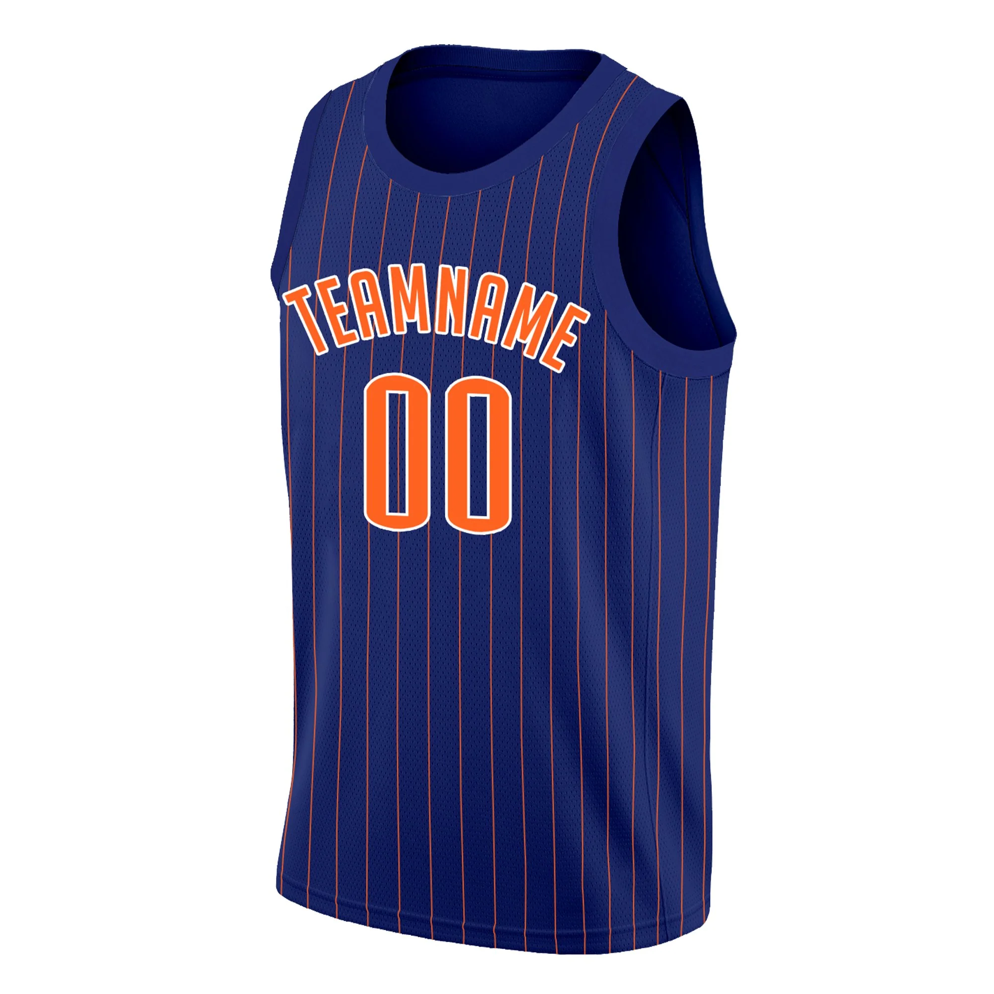 Custom Navy Orange-White Stripe Fashion Tops Basketball Jersey - Image 2