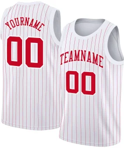 Custom White Red Stripe Fashion Tops Athletic Basketball Jersey