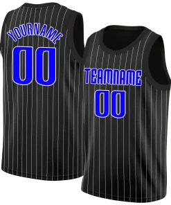 Custom Black Blue-White Stripe Fashion Tops Breathable Basketball Jersey